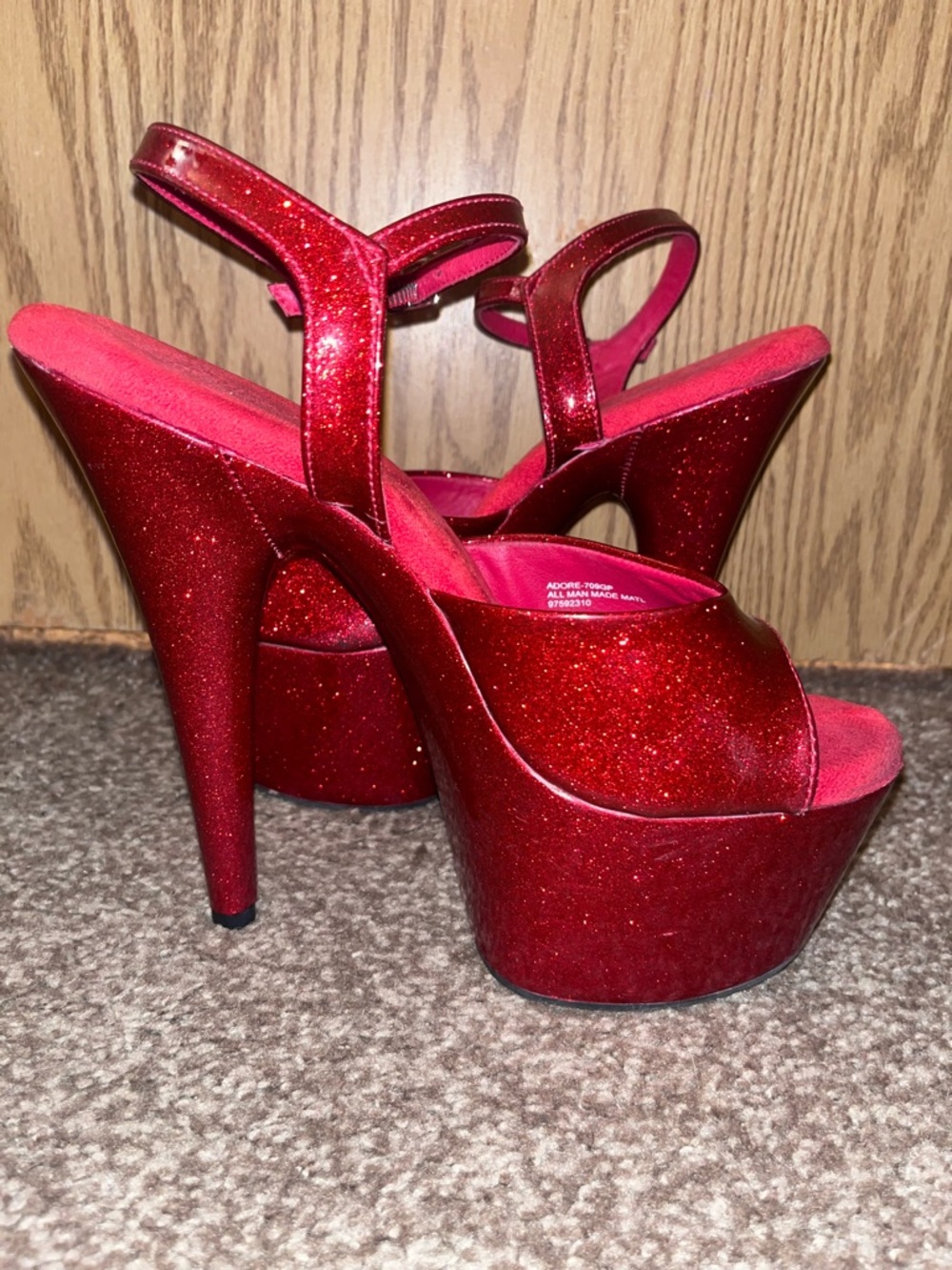 Adore-709GP Red Glitter 7in Sandals Pole Dance Stripper Heels Glitterati Sparkle